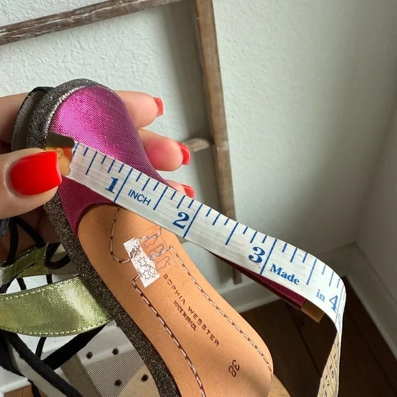 Sophia Webster Mesh Polka Dot Tri Color Metallic Peep Toe Heels Sz: 8 - Picture 13 of 13